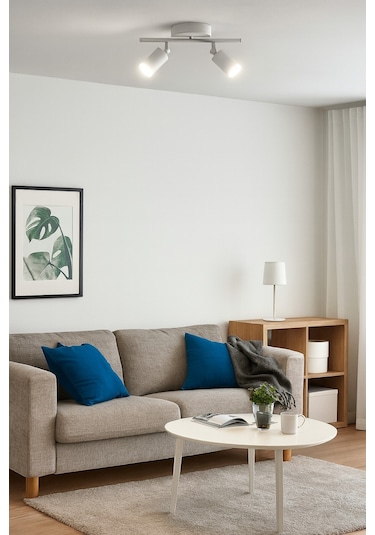 Spoti 2'li Beyaz Renk Beyaz Işık Modern Tasarım Cafe - Mutfak - Banyo Spot Ledli Sıralı Avize Beyaz