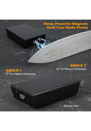 Youtek "ahşap Bıçak Bileme Aleti - 15 Ve 20 Açılı 2 Taş Bloklu Profesyonel Mutfak Bileyici"