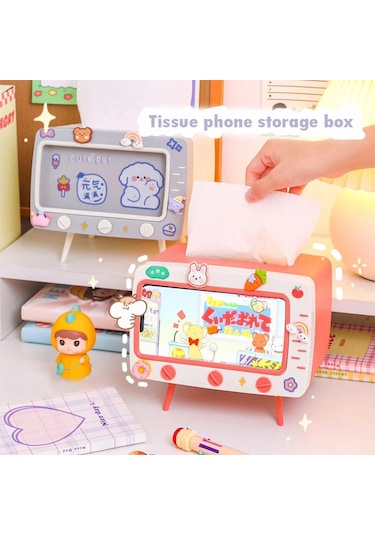A-sevimli Çok Fonksiyonlu Doku Kutu Tutucu Kare Ev İçin Kawaii Masaüstü Dekor Tv Doku Kutusu Kasa Pembe Telefon Tutucu Depolama Organizatör