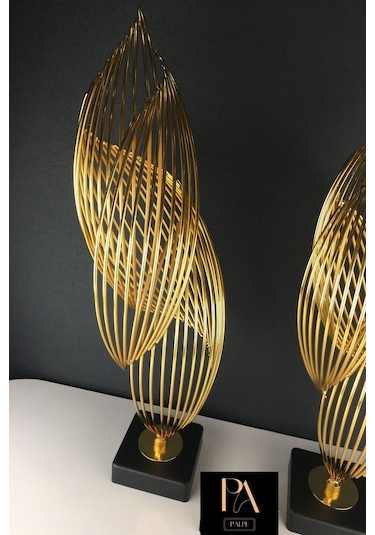 Gold H 2'li Ofis Metal Aksesuar Biblo Ev Salon Dekorasyon Obje