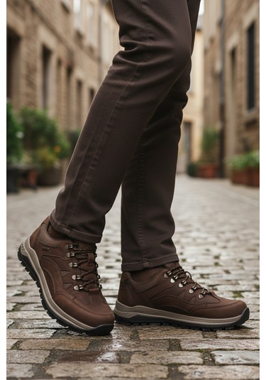 Walkway Kahve Hakiki Deri Bağcıklı Su İtici Erkek Outdoor Ayakkabı Çok Renkli