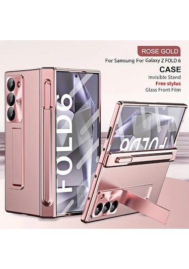 Turcoshop11 Samsung Z Fold6 Melody Sky Elektro Kaplama Lüks Kılıf Rose Gold