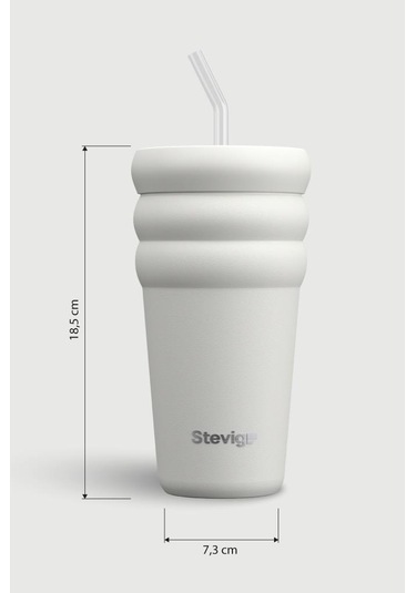 Stevig 3 Bubble Two-cap Straw Tumbler Çelik Termos 600 Ml White Stone St-249 Beyaz