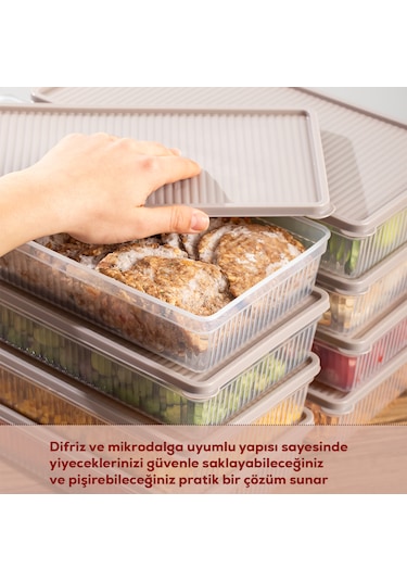 Porsima 5310 8 Li 2 Lt Buzdolabı Organizeri Mikrodalga Ve Derin Dondurucu Buzluk Bakliyat Saklama Kabı - Cappuccino