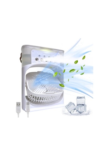 Aubyhe Usb驱动迷你冷风加湿器 3档风速+3种喷雾模式 Led彩灯与定时器功能 家庭办公室适用 白色