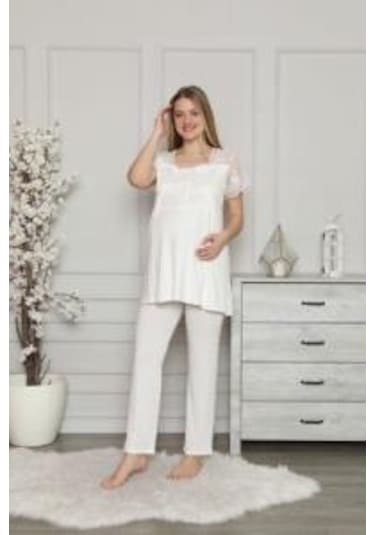 Limissi 2208 Ecru Hamile Lohusa Dantelli Pijama Tk