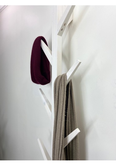 Doğal Ahşap Vestiyer, Dekoratif 8 Askılı Portmanto Beyaz