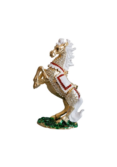 Kristal Taş İşlemeli Dekoratif At Figürlü Metal Mücevher Kutusu