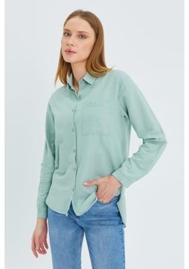 9942 Kadın Oxford Uzun Kol Basic Gömlek Çağla Çağla