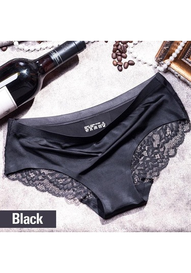 Siyah Kadın Traceless Buz Ipek Iç Çamaşırı Lüks İnci Dantel Dikiş Üçgen Külot Siyah