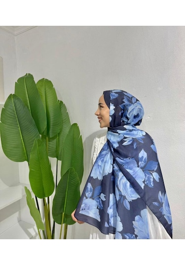 Nurbag Store Tesettür Şal Açelya Desen Soft Pamuk Şal lacivert