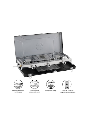 Outwell Kirishima Trio Stove Üçlü Kamp & Karavan Ocağı Lpg Çıkışlı Gri