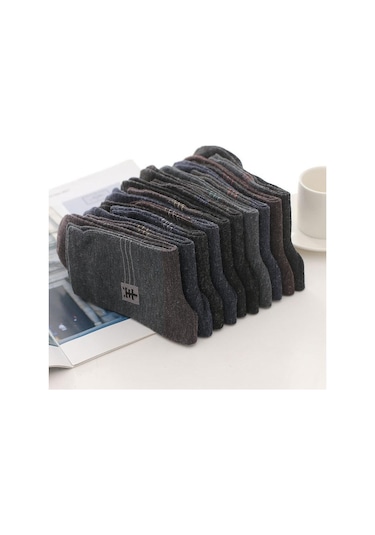 Erkek Kış Kalın Sıcak Şerit Yün Çorap Rahat İş Erkek Çorap - 5 Çift Siyah