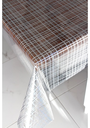 Pvc Şeffaf Desenli Silinebilir Muşamba Masa Örtüsü 405-kareli Gümüş