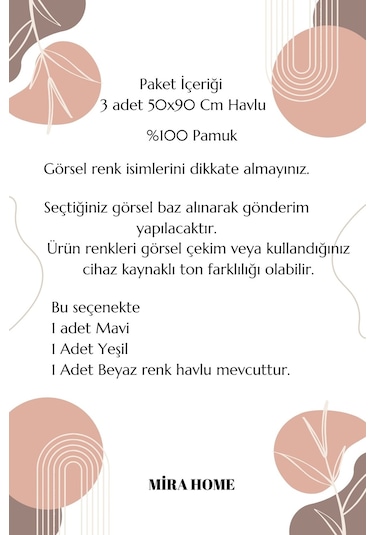 3 Lü Renkli El Yüz Havlu Seti %100 Pamuklu Natural Harmony Beyaz