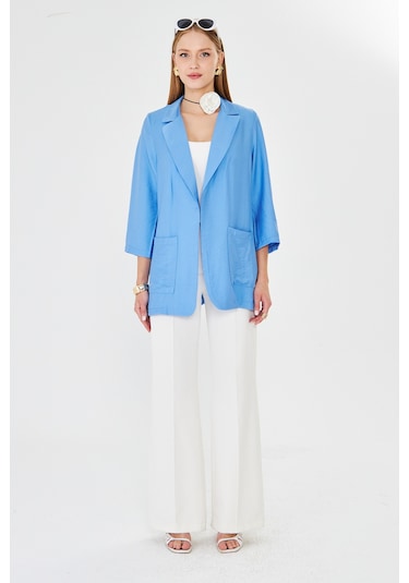 Armonika Kadın Mavi Cepli Oversize Ceket Arm-26k001005