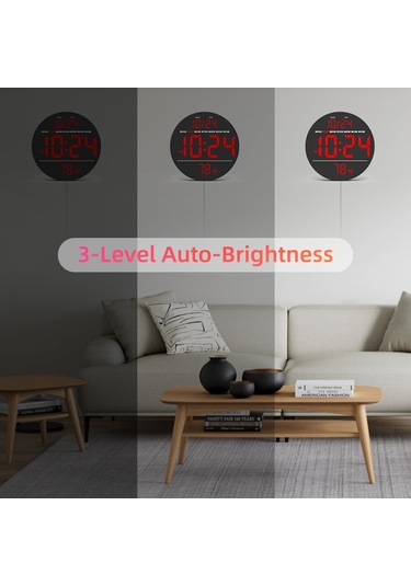 Llr083 20 Cm Çaplı Çok İşlevli Led Dijital Duvar Saati, Sıcaklık, Tarih, Hafta Göstergeli - Kırmızı Kırmızı