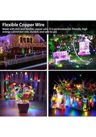 Renkli 50-300 Led Güneş Dize Lambası 8 Modlu Bakır Tel Lamba Su Geçirmez Güneş Hikayesi Lambası 7m Renkli