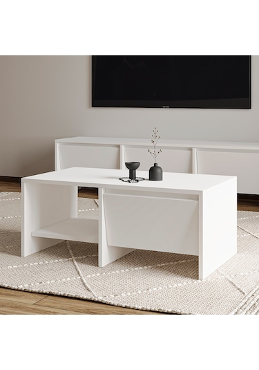 Laris Kapaklı Orta Sehpa 90 Cm Modern Tasarım Beyaz