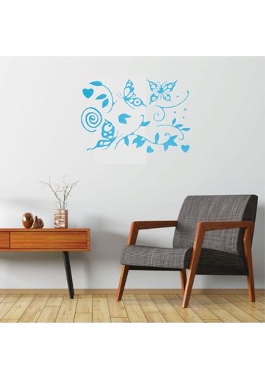 Duvar Süsü Sticker 2 Adet Mavi Kelebekli Şeffaf Filmli Pvc 48x3