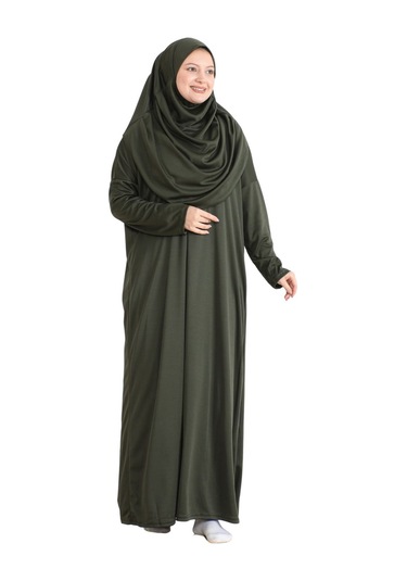Keseli Namaz Elbisesi Eşarp Ve Tesbih Hazır Tesettür Giyim Türban Müslüman Giysi Takım Haki