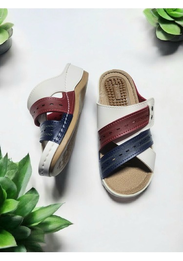 Kadın Topuk Dikeni Jelli Ev Dışarı Terlik Beyaz - Kırmızı - Lacivert