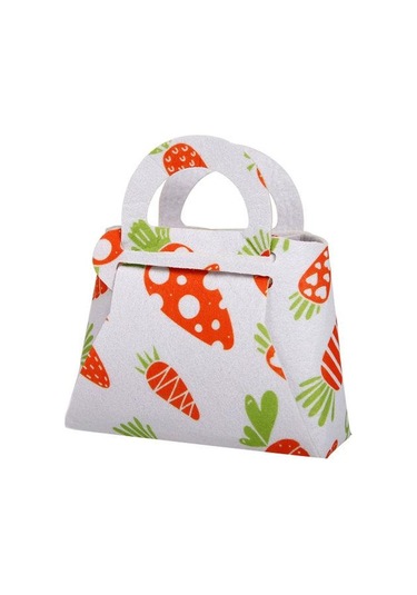 Beyaz Paskalya Çanta Temizle Baskı Keçe Sevimli Havuç Tavşan Desen Dıy Şeker Ambalaj Tote Çanta Ev Dekor Beyaz