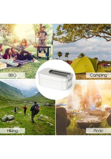 Pazly Buharlı Katlanır Soba Dış Mekan Piknik Tencere Bento Kutu Seti Gümüş