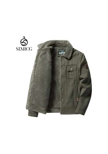 Sonbahar Ve Kış Artı Kadife Kalınlaştırılmış Gündelik Moda Yakalı Erkek Ceketi Yeşil