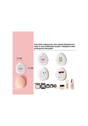 Melien Mini Cool + Elma Desenli Puf Parmak Yüz Makyaj Süngeri 2'li