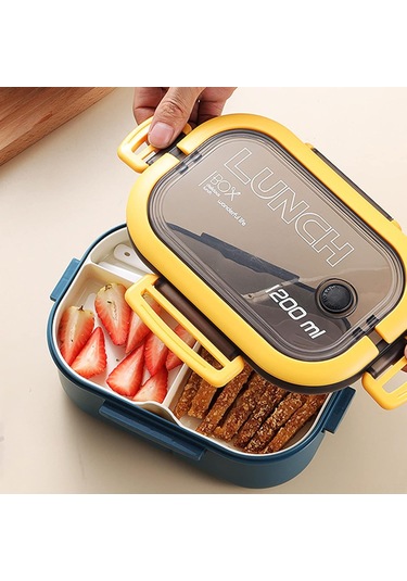 Moveevo 1.2l Mavi Çift Katlı Muhafaza Kutusu - İşçiler Ve Öğrencilere Uygun, Silikon O-ringli Leakproof, Sağlıklı Pp Malzeme, 260g Lacivert - Sarı