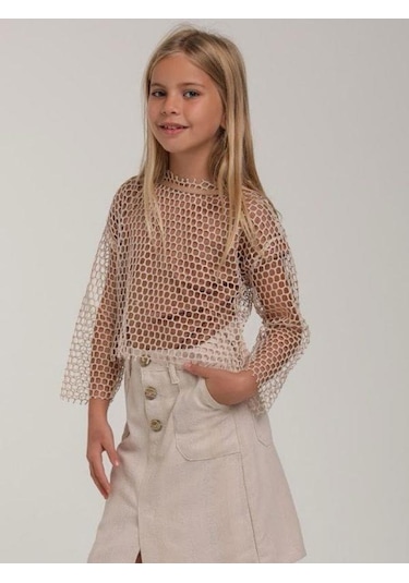Kız Çocuk Tasarım File Bluz İç Bluz Hariçtir -15610 Bej