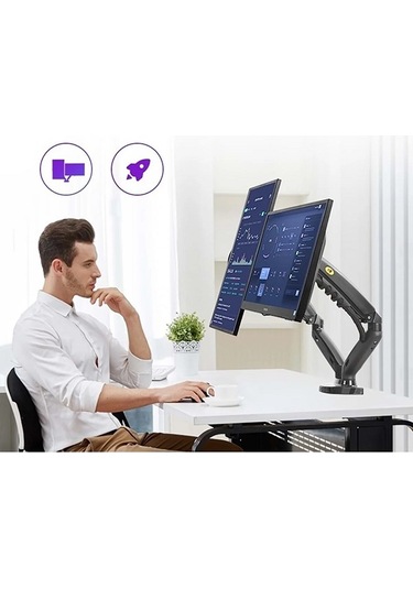 Yenilzd NB F160 Çift Kol Gazlı Hareketli 10-27" Masa LCD Led Monitör Tutucu