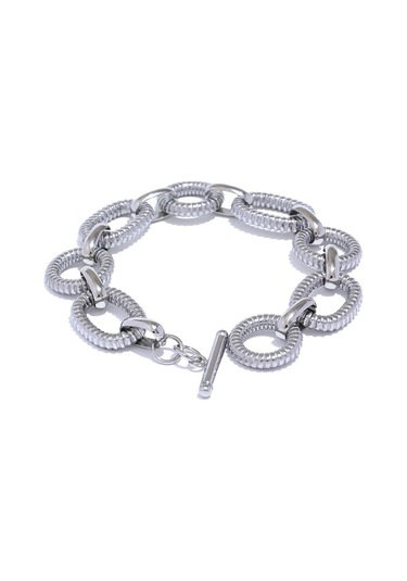 Gümüş Eetit 316l Paslanmaz Çelik Metal Doku Oval Zincir Bileklik Bileklik Kadınlar İçin 18 K Pvd Kaplama Geçiş-klasps Bildirimi Takı Gümüş