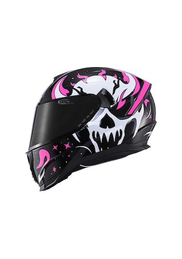 Scoyco Double Ve Güneş Vizörlü Full Face Kask Beyaz Siyah Pembe