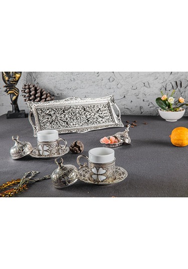 Yonca 2 Li Kahve Damat Fincan Seti Gümüş Gümüş