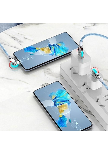 Vaorlo Çift 180 Dönebilen Şarj Kablosu Naylon Veri Kablosu Tip-c 65w Hızlı Şarj Xiaomi Huawei Telefon Hattı İçin