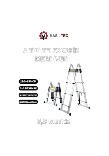 Teleskopik Merdiven 3,8 Metre 6+6 Basamaklı A Tipi Uzayan