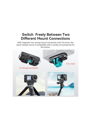 Djı Action 5 Pro / 4/3 Amagisn Metal Manyetik Hızlı Bırakma Dağı Çift Arayüz Adaptörü İçin Siyah