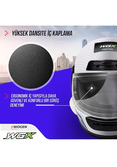 Wogen Fullface Kask Karbon Beyaz - Yeşil