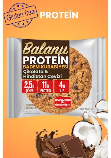 Balanu Protein Çikolata & Hindistan Cevizi Badem Kurabiyesi 60gr X3 Adet