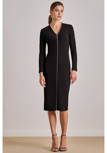 Midi Siyah Kaşkorse Elbise Siyah