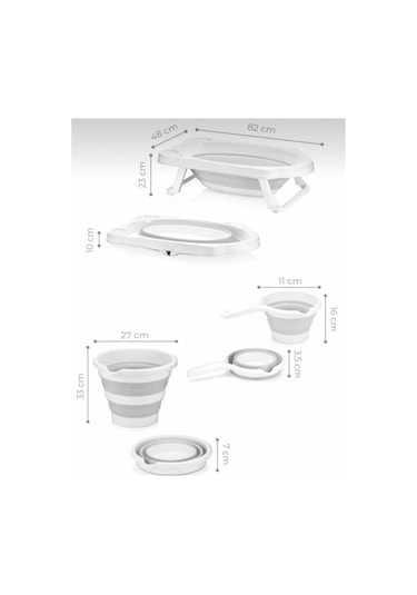 Babydoor 3'lü Set Katlanır Bebek Banyo Yıkama Seti Küvet - Su Kovası - Maşrapa
