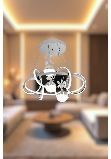 Ey Shop 3 Lü Toplu Çember 3 Renk Beyaz&sarı&günışığı Led Avize Krom