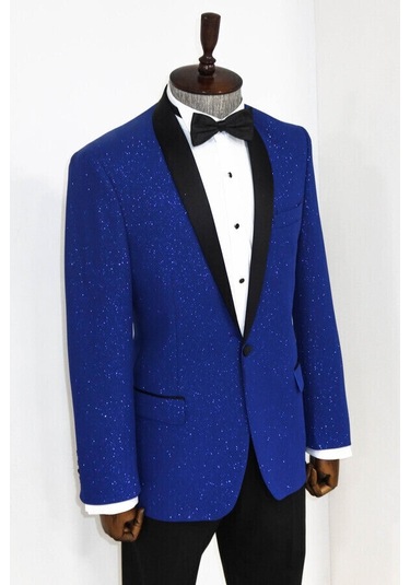 Wessi Şal Yaka Simli Lacivert Erkek Smokin Ceket Lacivert