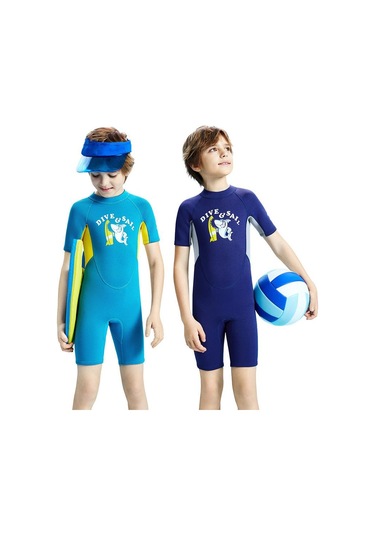 Dıve & Saıl 2.5mm Kısa Kollu Tek Parça Sıcak Çocuklar Wetsuit Şnorkel Soğuğa Dayanıklı Mayo Lacivert
