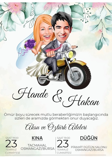 Kişiye Özel Karikatürlü Bitmeyen Düğün Davetiyesi Model 20