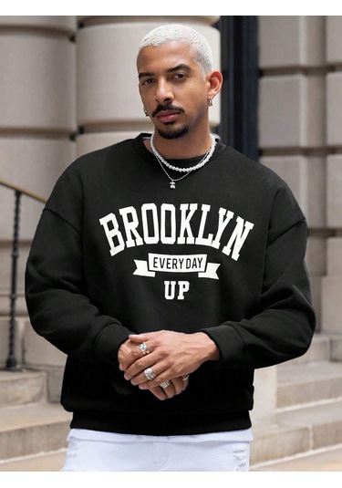 Coko Serisi Manfinity Sporsity Letter Graphic Drop Shoulder Sweatshirt Siyah-pg-8868 Siyah