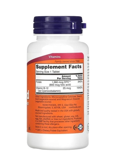 Now Foods, Folic Acid, 800 Mcg, 250 Tablet