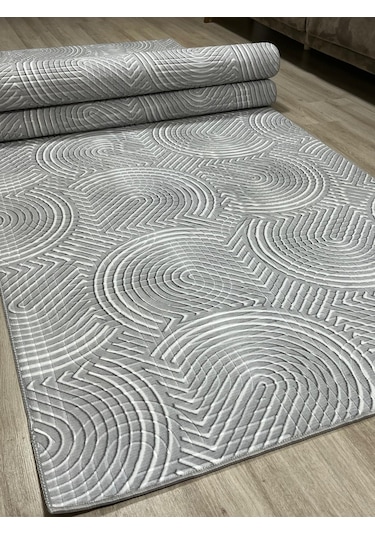 Arbese Gri Kaymaz Tabanlı Kesme Yolluk Kabartmalı Hol Koridor Mutfak Salon Halısı